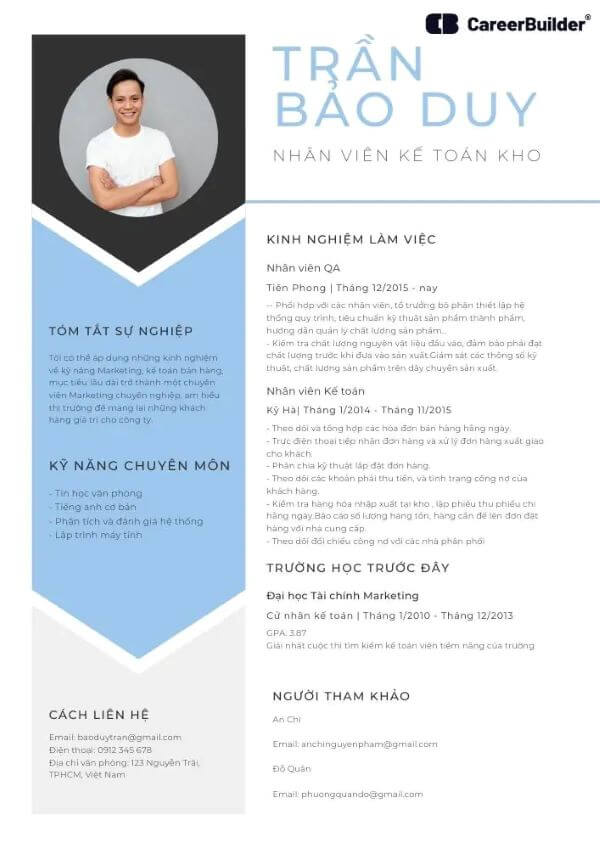 Mẫu CV xin việc kế toán kho