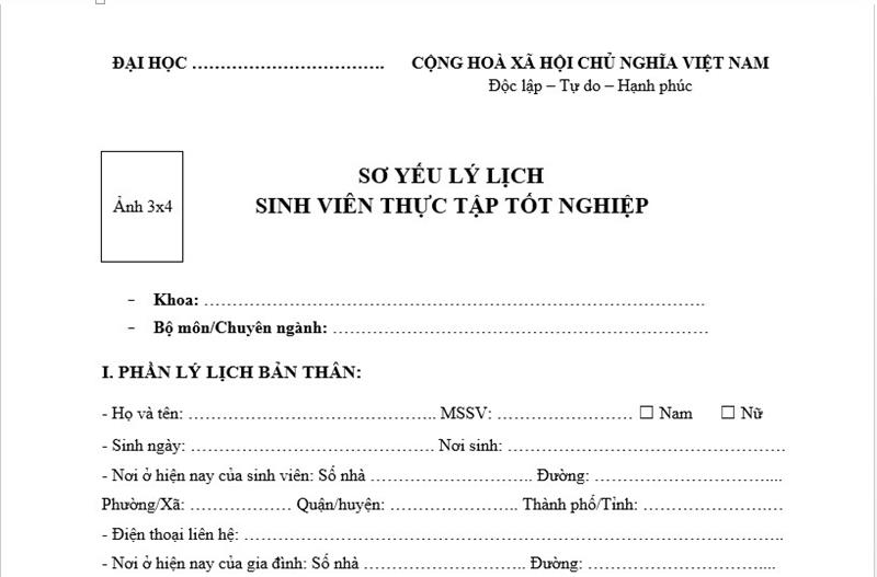 Sơ yếu lý lịch thực tập sinh là một phần không thể thiếu trong bộ hồ sơ xin thực tập