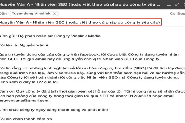 Hãy tuân theo cấu trúc tiêu đề CV nếu đơn vị tuyển dụng có yêu cầu